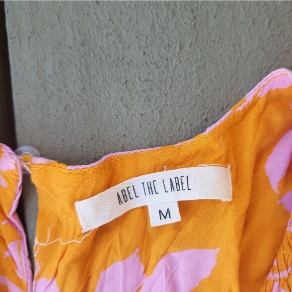 Abel The Label Angelica‎ Maxi Dress Tiered Cap Sleeve Keyhole Back Orange Pink M - Picture 7 of 9